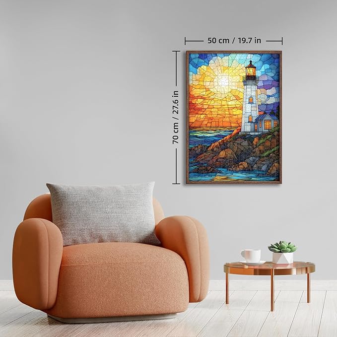 Colorful Stained Glass Lighthouse Puzzle - 1000 Pieces Impossible Puzzle for Adults - Jigsaw Puzzle Adventure (19.7x27.6 in)