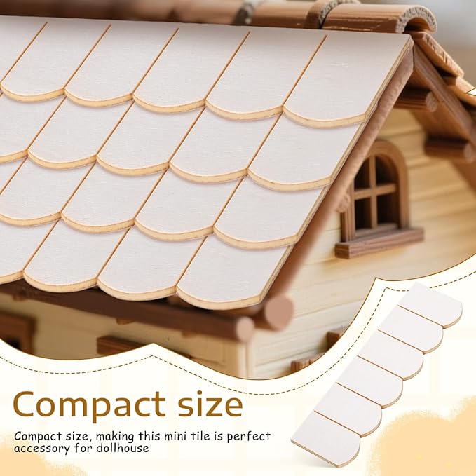 24pcs Dollhouse Tiles Dollhouse Roof Tiles Model Unfinish Wooden Miniature Roof Decoration Mini Fish Scale Cedar Shing-les Bricks for Doll House