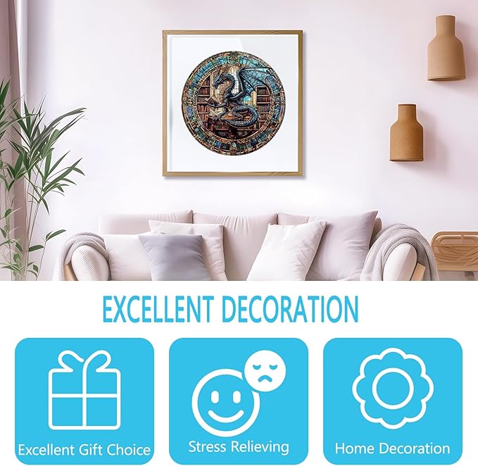 Wooden Puzzles for Adults - The Dragon's Library Wooden Puzzle, Unique Shape Wood Jigsaw Puzzle for Adults, Wood Puzzles Adult, Dragon Gifts for Family, Wall Art Home Decor (200pcs 11.4 * 11.4in M)