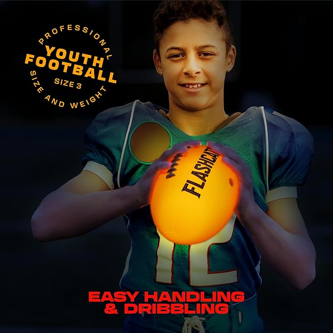 Light Up Football - Glow in the Dark Ball - NO 6 - Boys Gifts - Outdoor Sports, Birthday Gifts for Boys 8-15+ Year Old - Kids Teenage Youth Gift Ideas - Boy Toys Stuff Ages 8 9 10 11 12 13 14 15