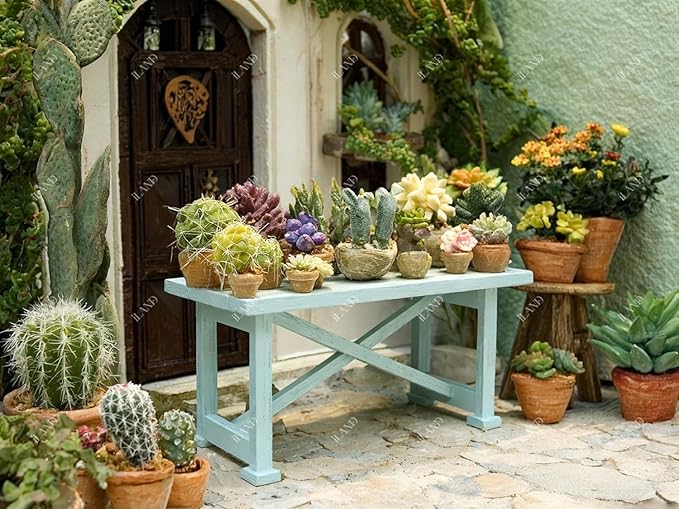 iLAND Dollhouse Furniture of Wooden Table for Doll House Garden Decor, Miniature Dollhouse Accessories Tiny Table Model on 1/12 Scale