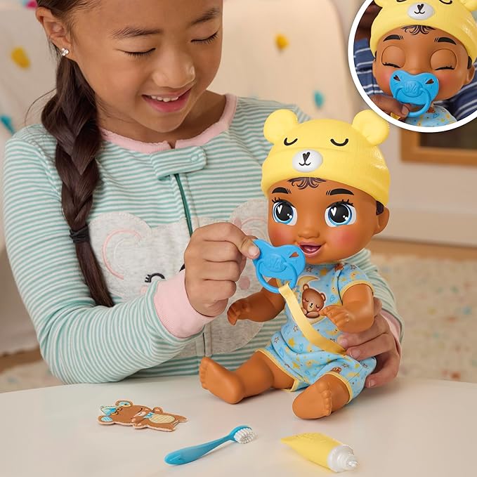 Baby Alive Lil Dreamer Snoozer Bear Sleepy Boy Baby Doll Set, Black Hair, Fun Sleepover Theme, Preschool Toys for Kids 3 Years & Up
