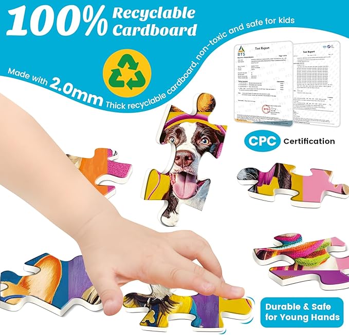 4-Pack 100 Piece Puzzles for Kids Ages 6-8 8-10 - Large Piece Puzzles for Adults Seniors Kids,Dogs Cats Ice Cream Animals Jigsaw Puzzle for Kids Ages 4-6,Learning Educational Toys Gifts for Boys Girls