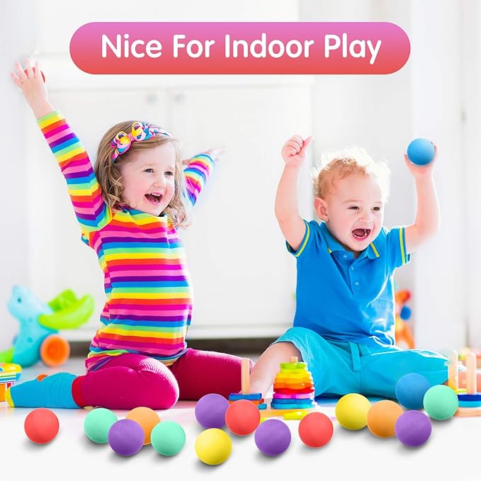 Gejoy 24 Pieces Soft Foam Balls Bulk Lightweight Mini Balls for Safe Indoor Toys Fun Assorted Colors Sponge Balls Birthday Party Favors Bag Gifts for Boys and Girls