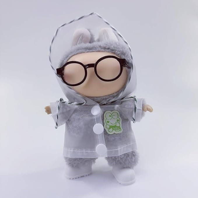 17cm Doll Clothes Set, Stylish Raincoat Doll Outfits with White Shoes, Black Glasses (No Dolls)