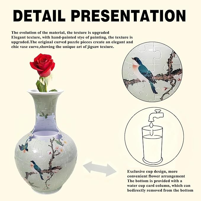 3D Puzzle Vase for Adults, 164 Piece Unique Flower Vase, Crafts for Adults, Home Decor Gift for Flower Arrangements