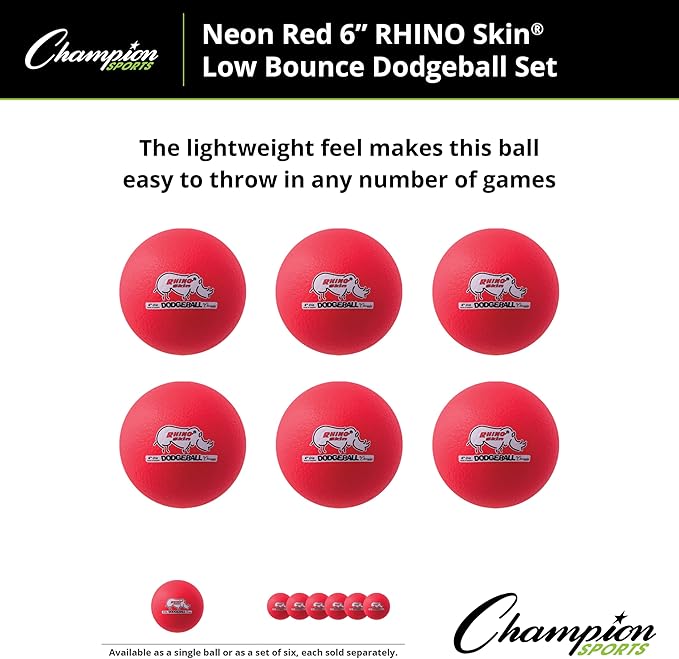 Champion Sports® Rhino Skin® Low Bounce Dodgeball Sets & Singles for Playground, PE, Backyard & League Games – Team Sports Equipment for Youth & Adults