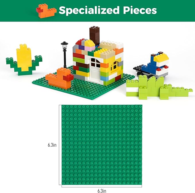 1000 Pieces Building Blocks, Classic Stackable Base Plates, 3 6.3" x 6.3" Blue, Gray and Green Base Plates, Compatible with All Major Brands