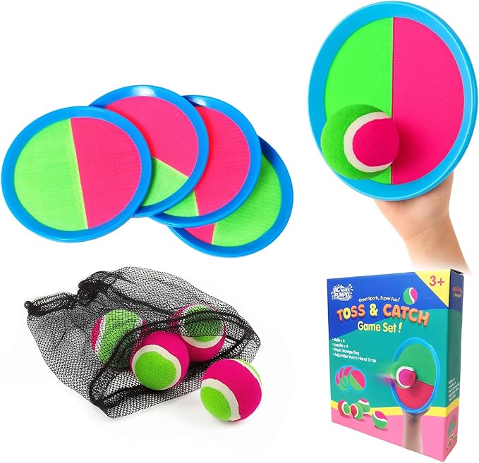 Toss and Catch Ball Set – Family Outdoor Games, Games for Kids Ages 4-8 +, Beach Kids Toys Great for Boys and Girls, Ideal for Birthday Includes 4 Paddles 4 Sticky Balls (36 Months+)