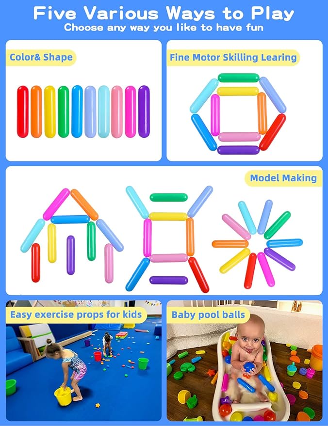 STARBOLO Ball Pit Balls for Toddlers - Pack of 250 Balls 5.12inches Long Balls Crush Proof Plastic Toy Balls for Toddlers Ball Pits, Ball Pit Play Tent, Baby Pool Water Toys(Rainbow 10 Colors)