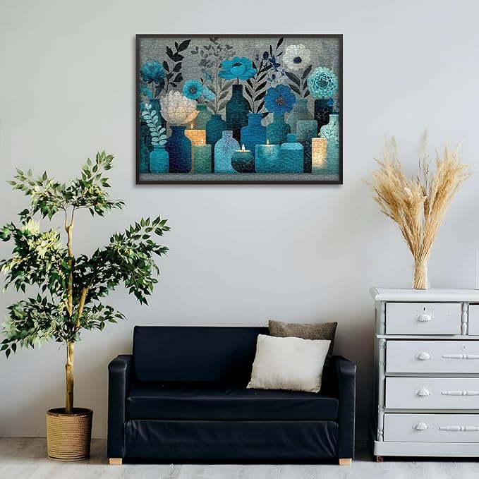 Blue Flower Puzzles for Adults 1000 Pieces,PICKFORU Indigo Whisper Jigsaw Puzzle, Elegant Plant Floral Vase Puzzles, Challenge for Adults Modern Aesthetic