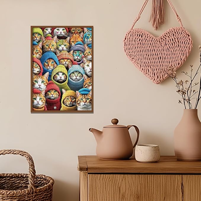 Jigsaw Puzzles for Adults 1000 Pieces - Challenging Fun Puzzles Stunning Art Wall Decor, Gift for Adult Puzzle Lovers, Family Game, Cat Gathering C0814