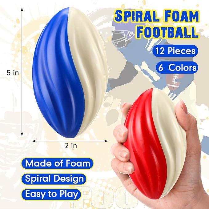 Jerify Mini Footballs for Kids Spiral Foam Football Bulk 5 Inch Soft Small Waterproof Foam Ball Sports Birthday Toddler Football for Indoor and Outdoor Game (Classic Color,12pcs)