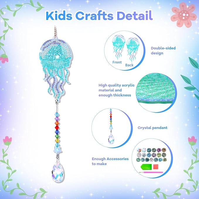 Diamond Art Kits for Kids Ages 6-12: Gifts for 7 8 9 10 Year Old Girls Teens Birthday Gifts Creative Arts & Crafts for Girls Boys DIY Wind Chime & Suncatcher Craft Kit Crystal Decor Kit Ocean