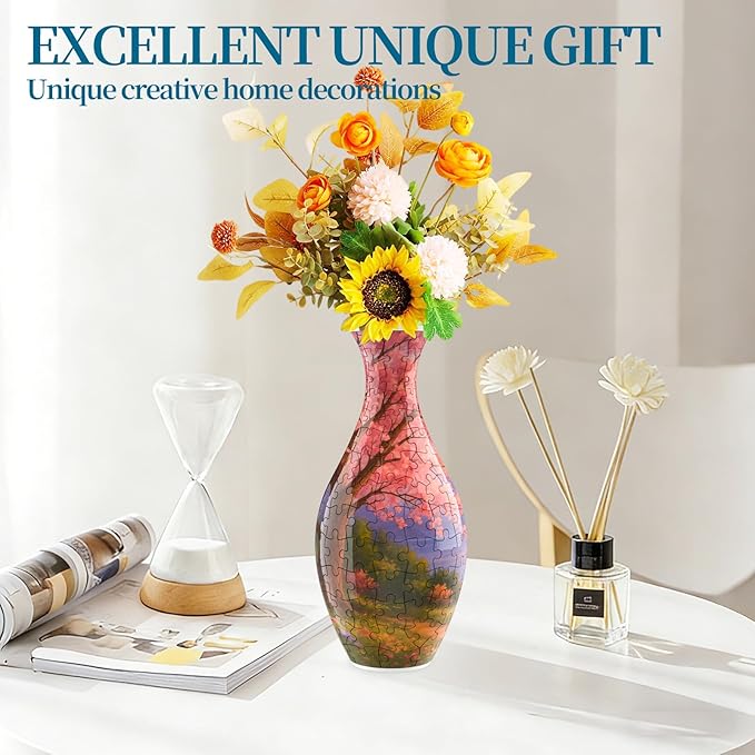 3D Puzzles Vase for Adults, Crafts for Adults, 160 Pieces Plastic DIY Unique Flower Vase with LED Light House Warming Gift Birthday Gifts for Flower Arrangements and Home Decor (Cherry Blossoms)