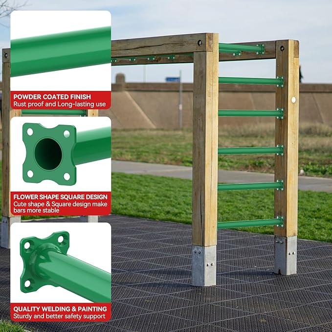 16.5 Inch Monkey Bars Kit Playground Ladder Rungs for Backyard Indoor Outdoor Kids Metal Bars Swing Set Playset Accessories (Green, 12 Pcs)