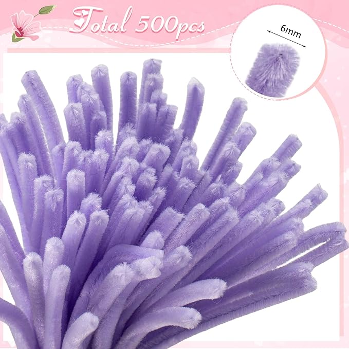 Peryiter 500 Pieces Pipe Cleaners Chenille Stems for Flowers Craft Supplies Bulk Fluffy Fuzzy Sticks for DIY Art Projects Creative Gift Wrapping Party Decorations(Colorful Flowers,12 Inch)
