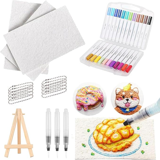 Tinywolf Magic Foam Texture Painting Kit - 3D Foam Texture Paper, DIY Bubble Drawing Pens Art Supplies, Popcorn Drawing Texture Painting Kit (A)