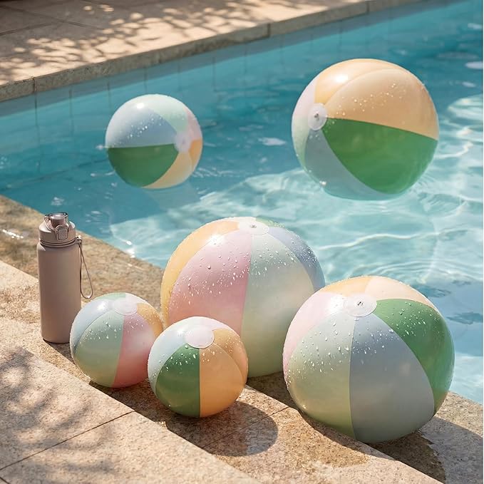 5 Pcs Inflatable Beach Balls 24 & 16 Inch Pastel PVC Large Beach Balls Bulk Blow up Pool Water Game Toy for Kid Adult Birthday Luau Summer Pool Party Favors Decorations(Morandi)