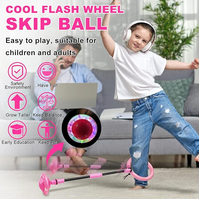 Hewog Skip Ball, Portable Foldable Colorful Flash Wheel Swing Ball, Kids Toys for Girls & Boys, Sports Fitness Toys for Kids & Adults. Gifts for Mom Women & Girls Toys Age 5-10 Years