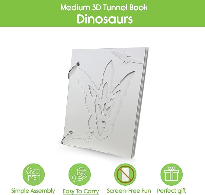 EyeConnect Crafts Make Your OWN 3D Tunnel Book - Dinosaurs | Medium Size DIY Book Art & Craft Kit | Build, Paint & Draw Your Own Book with Mini Animals | Award-Winning STEAM Stationary Set | Ages 3+