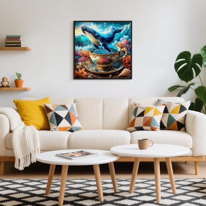Whale in Teacup Puzzles for Adults 1000 Pieces, Ocean Theme Whale in Teacup Jigsaw Puzzle with Letters on Back, 22.8x22.8 Inch Wall Art, Relaxing Family Game, Easter