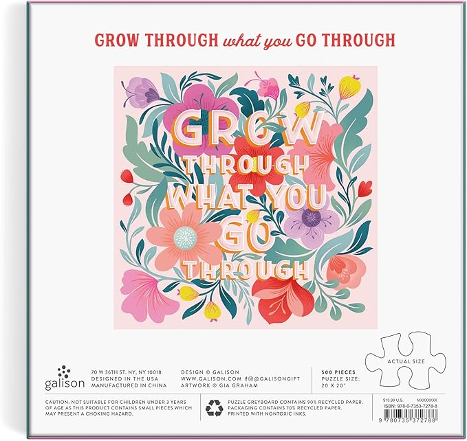 Galison Grow Through What You Go Through 500 Piece Puzzle from Galison - Fun and Unique 500 Piece Puzzle, Featuring The Artwork of Gia Graham, Thick and Sturdy Pieces, Great Gift Idea