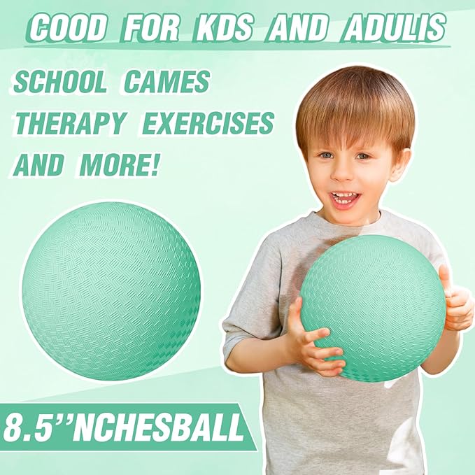 6 Pcs Macaron Playground Balls 8. 5 Inch Pastel Color Rubber Bouncy Balls for Kids Inflatable Colored Dodgeball Kickball Handball for School Backyard Beach Indoor Outdoor Games (Green)