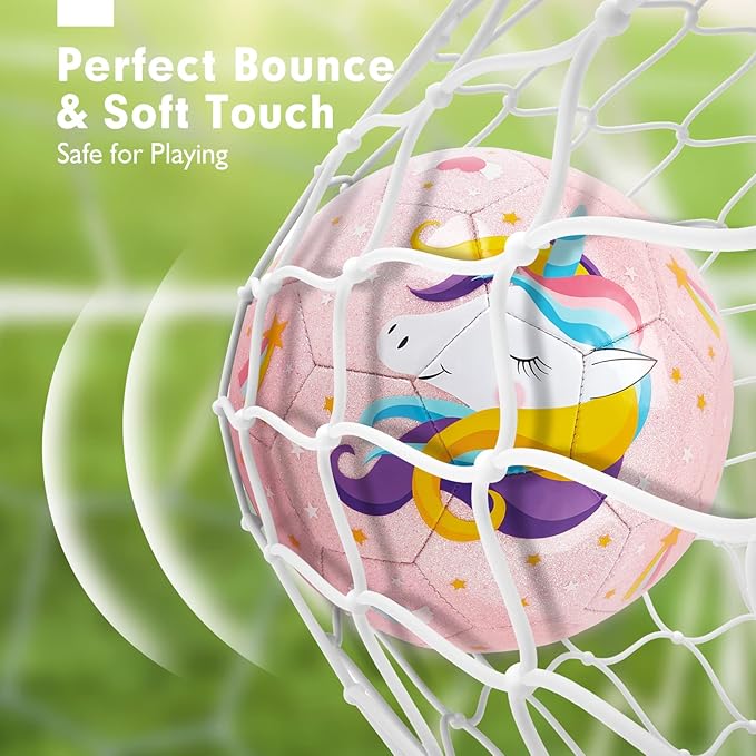 hahaland Size 3 Soccer Ball for Kids with Pump & Mesh Bag - Glitter Unicorns Soccer Ball Gifts for Girls 3 Year Old -Sports & Outdoor Play Toys for Baby Girls Boys Ages 3 4 5 6 7 8