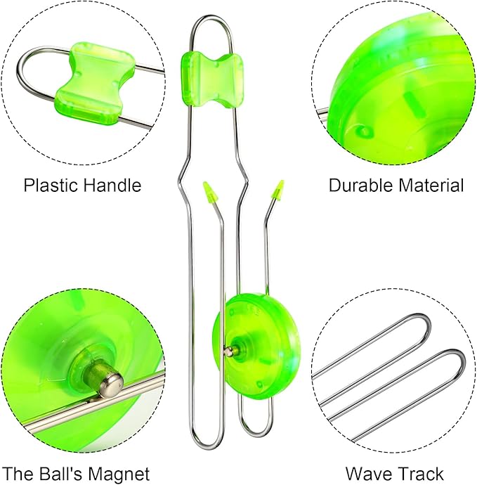 Gejoy 4 Pcs Magic Rail Twirler Easter Kids Retro Toys Light up Magnetic Gyro Wheels Toy Gyroscope Rail Game Classic Vintage Gravity Sensory Toy Gift for Boy Girl(Straight Line Style,Blue, Green)