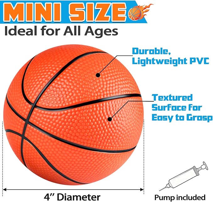 Hymaz 24 Pack 4 inch Mini Basketball Ball, Small Basketball with Pump for Kids Toddlers Great Gifts, Inflatable Toys Rubber ball for Basketballs Hoop, for Indoors Outdoors Pool Party Theme Favors Game