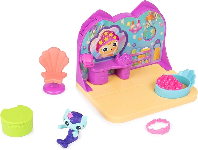 Gabby’s Dollhouse, MerCat’s Spa Room Playset, with MerCat Toy Figure, Surprise Toys and Dollhouse Furniture, Kids Toys for Girls & Boys 3+
