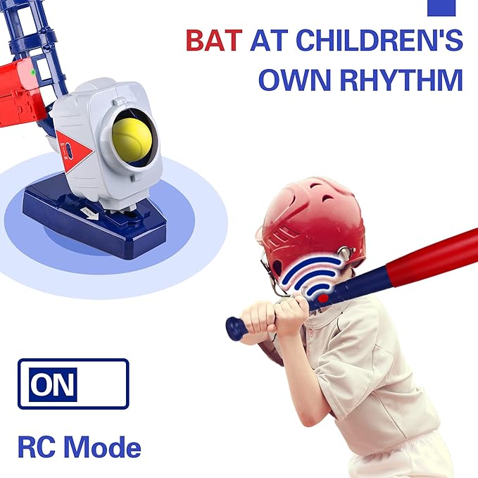 iPlay, iLearn Kids Pitching Machine Toys, 2 in 1 RC Baseball Tennis Pitcher, Auto Ball Launching Bat, Boys Outdoor Outside Sports Backyard Game, Birthday Gift 5 6 7 8 10 12 Yr Youth-Unassembled