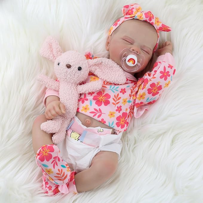 WOOROY Realistic Reborn Baby Dolls Girl - 18-Inch Real Baby Feeling Lifelike Sleeping Newborn Baby Doll Full Body Vinyl Real Life Baby Dolls with Toy Gift Accessories for Kids Age 3+