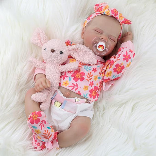WOOROY Realistic Reborn Baby Dolls Girl - 18-Inch Real Baby Feeling Lifelike Sleeping Newborn Baby Doll Full Body Vinyl Real Life Baby Dolls with Toy Gift Accessories for Kids Age 3+