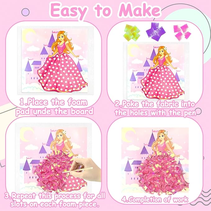 Poke-in Fun Art Fabric Craft,Magical Princesses Kits,Arts and Crafts for Kids,Mess Free Kids'Paper Craft Kits,Art Activity Birthday Christmas Gift Ideas for Children,Toys for Girls &Boys Ages 4-10+