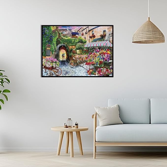Puzzle for Adults 1000 Pieces, European Mediterranean Flower Village Street Puzzle, Challening Impossible Difficult Hard Fun 1000 Pieces Jigsaw Puzzles for Adults