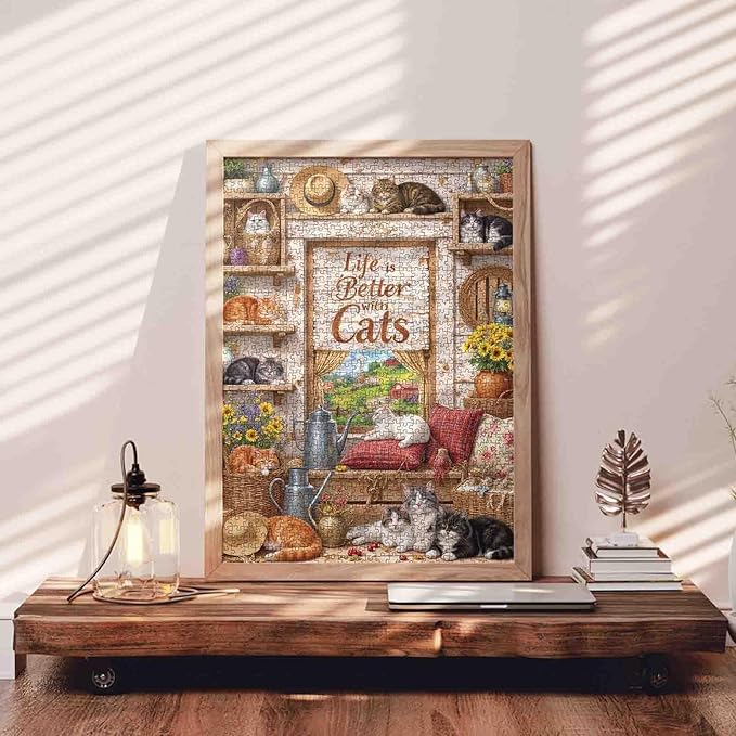 Cat Puzzles 1000 Pieces for Adults, Retro Cat Jigsaw Puzzles for Challenging Family Activity Games DIY Puzzle for Home and Dining Room Wall Decor Gifts - 19.7 x 27.6 Inches