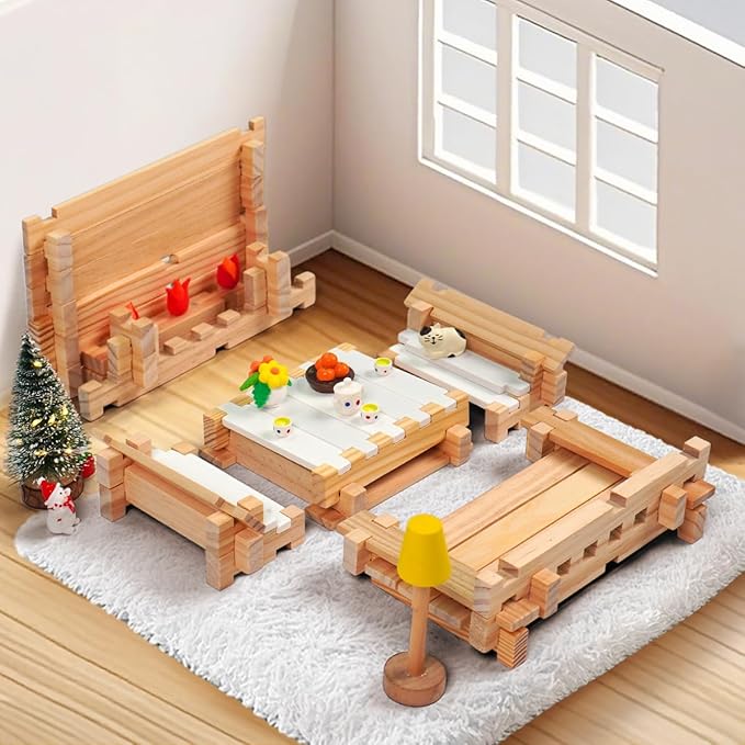 Jovi-mindly＆Notchies 96 PCS Wooden Blocks Wooden Toys with Storage Bag, Preschool Learning Toys Wood Blocks Building for Kids Ages 4-8 Creative Construction Game,FSC Certified,Easter Toys Gifts