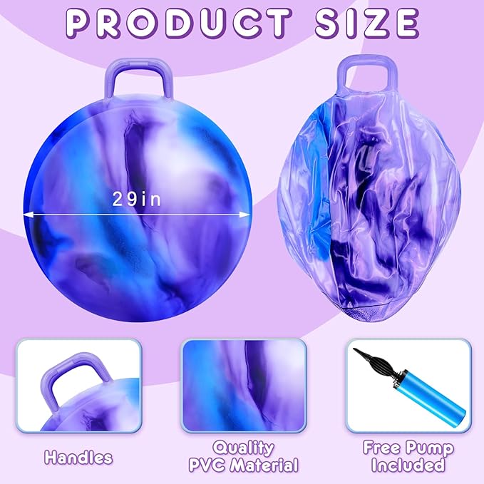 Lewtemi Hopper Ball for Adults, 29 Inch Bouncing Hippity with Handle Rubber Hop, Jumping Hopping Exercise Ball with Air Pump for Outdoors Sports Games Exercise (Blue Purple Cloud)