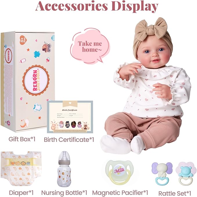 BABESIDE Lifelike Reborn Baby Dolls Tess - 17Inch Cute Soft Vinyl Realistic-Newborn Baby Doll Poseable Smiling Real Life Baby Dolls with Complete Accessories for 3+ Years Old Gifts