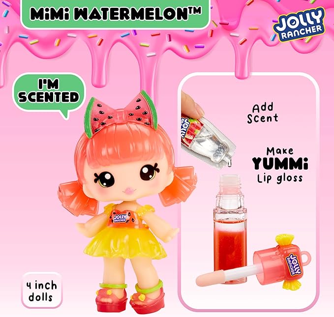 Yummiland x Licensed Sweets Lip Gloss Doll: JOLLY RANCHER Includes DIY Lip Gloss + Removable Keychain, Cosmetic Play, Collectible, Ages 4+