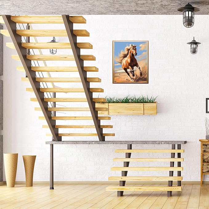 Wooden Framed Paint by Numbers DIY Acrylic Painting Kit for Kids & Adults Beginner – 16" Wx12 L Colorful Horse Pattern