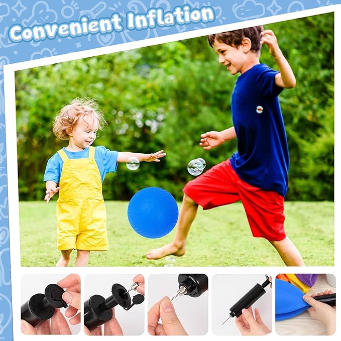LovesTown Inflatable Playground Ball, 8.5 Inch Dodgeballs Blue Kickballs with Air Pump, for 4 Square Ball Games, Indoor & Outdoor Sports Toys, Stocking Stuffers for Kids (Pack of 2)