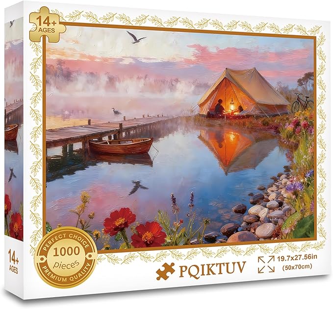 1000 Piece Puzzle for Adults Lake in Morning Jigsaw Puzzles with Letters on Back Nature Landscape Family Puzzles Wall Decor Funny Gifts for for Valentine Friends Parents (27.56x19.7 Inch)