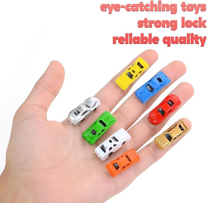 Entervending Racing Car Toys in Capsules - 50 Pcs - 1.1 Inch Plastic Capsules with Mini Racing Cars Toys for Kids inside - Bulk Easter Basket Stuffers Classroom Prizes