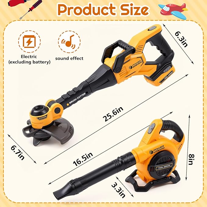 2 Pcs Toy Gardening Tool Set for Kids Toy Leaf Blower Weed Trimmer Play Set with Lights and Sounds Birthday Gifts for Christmas Boys Girls