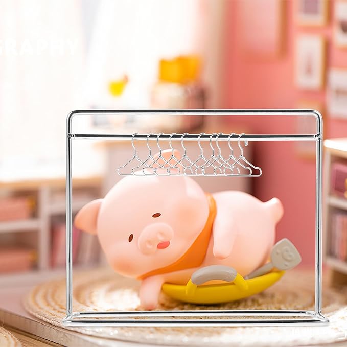 TOYANDONA Mini Clothes Rack for Dolls with 10 Miniature Metal Doll Clothes Hangers Doll Apparel Hanger and Clothing Rack for Dollhouse Accessories 5.90X4.72X2.16 Inch