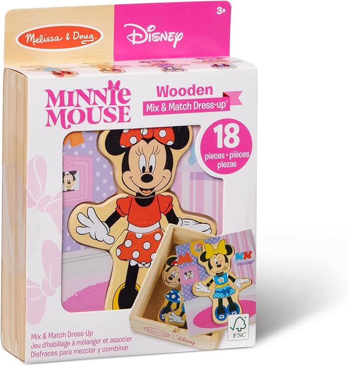 Melissa & Doug Disney Minnie Mouse Dress-Up Puzzle, 18 Pieces Mix and Match Outfits, Sorting & Matching Toy with Storage Case, Educational Puzzle for Toddlers Ages 3+