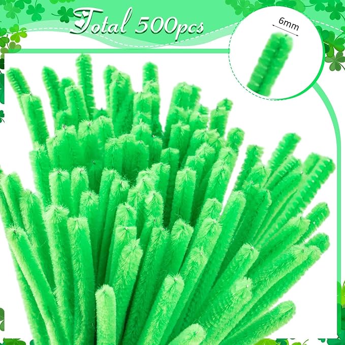 Peryiter 500 Pieces Pipe Cleaners Chenille Stems for Flowers Craft Supplies Bulk Fluffy Fuzzy Sticks for DIY Art Projects Creative Gift Wrapping Party Decorations(Green,12 Inch)